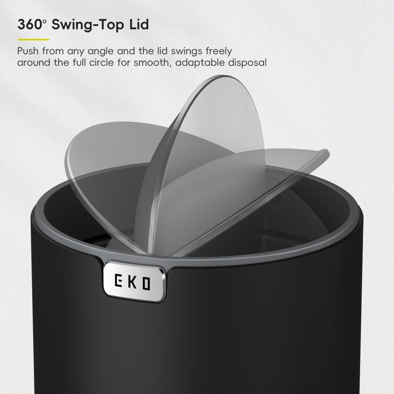 EKO Fandy 0.58 Gal/2.2L Mini Trash Can with Lid, Swing-Top Desktop Trash Can for Bathroom, Countertop, Vanity, Desk or Office, Small Garbage Bin (Black) - Image 4